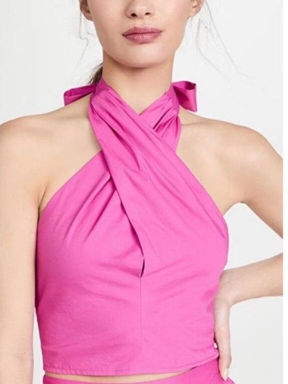 STAUD Twist Front Halter Crop  in Hot Pink size 2 / small NEW cotton stretch